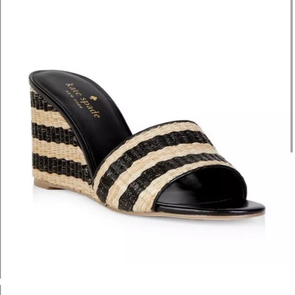 KATE SPADE Linda Wedges Tan And Black Raffia - Picture 2 of 12